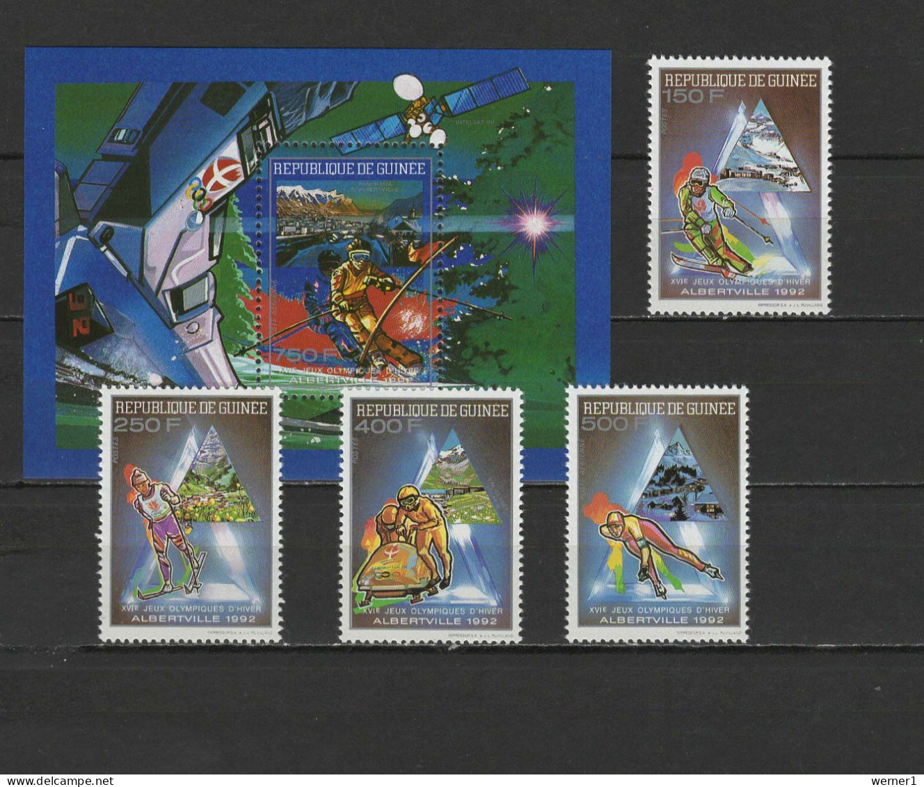 Guinea 1990 Olympic Games Albertville, Space Set Of 4 + S/s MNH - Inverno1992: Albertville