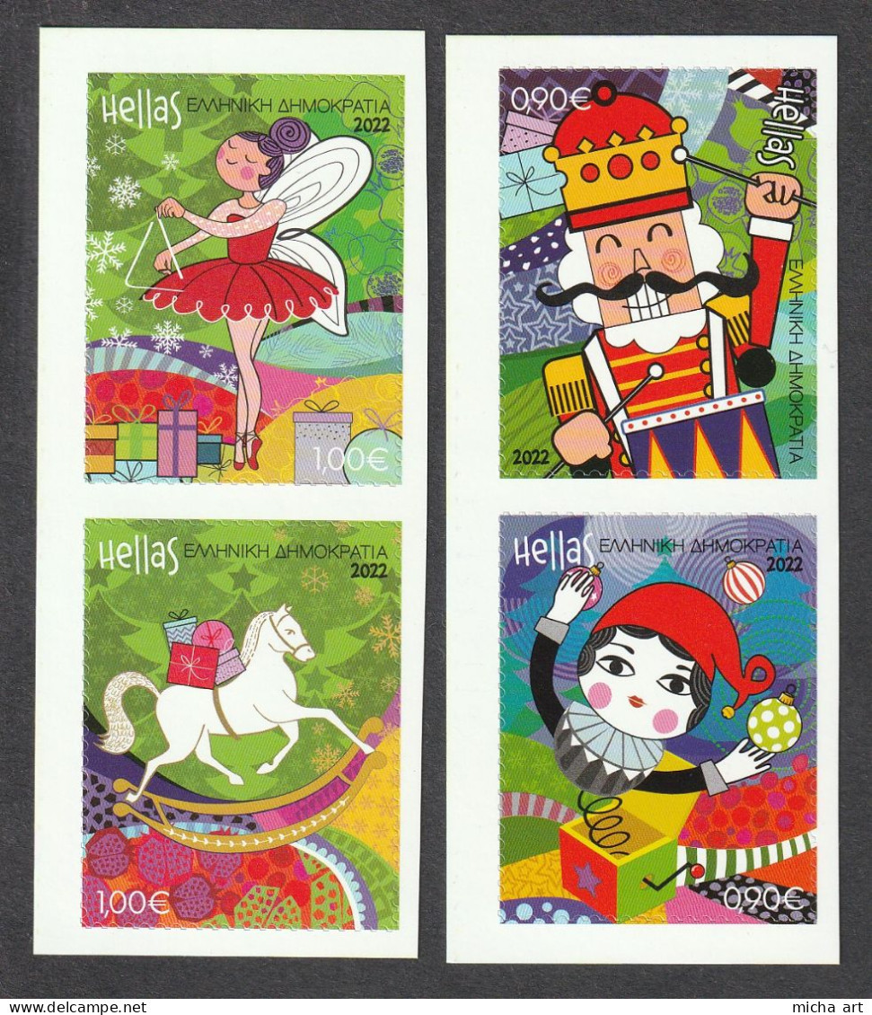 Greece 2022 Christmas All The Self-Adhesive Stamps From Booklets - Nuevos