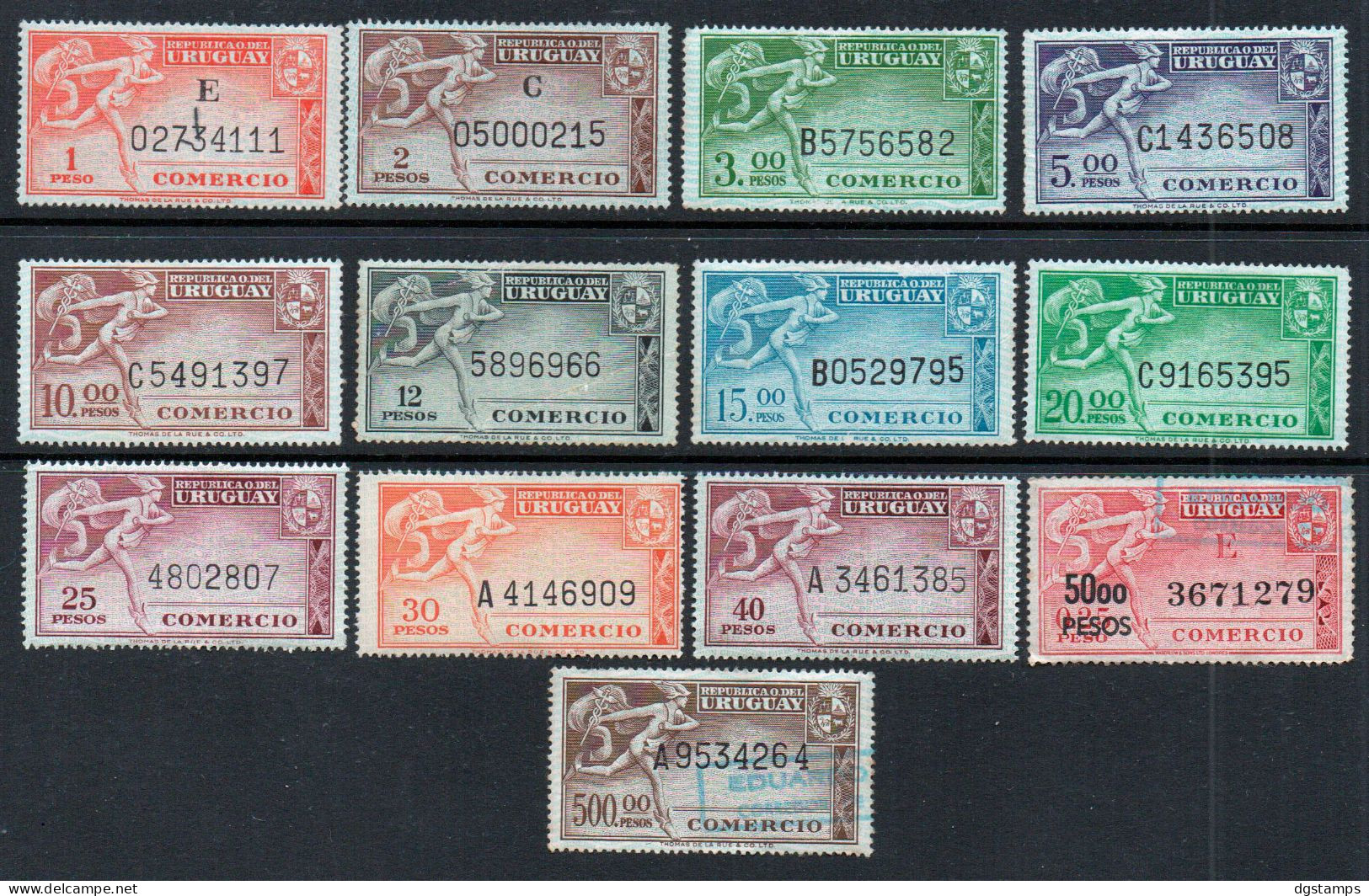 Uruguay 1960's-70's New And Used. Tax Stamps. Trade. 13 Different. Mythology: Mercury. - Uruguay