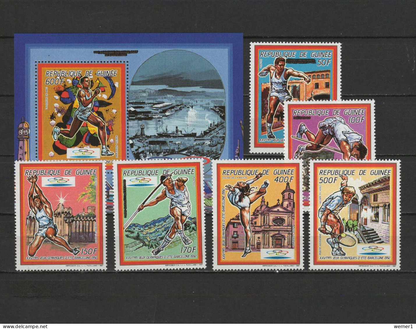 Guinea 1987 Olympic Games Barcelona, Tennis, Javelin, Athletics Etc. Set Of 6 + S/s MNH - Verano 1992: Barcelona