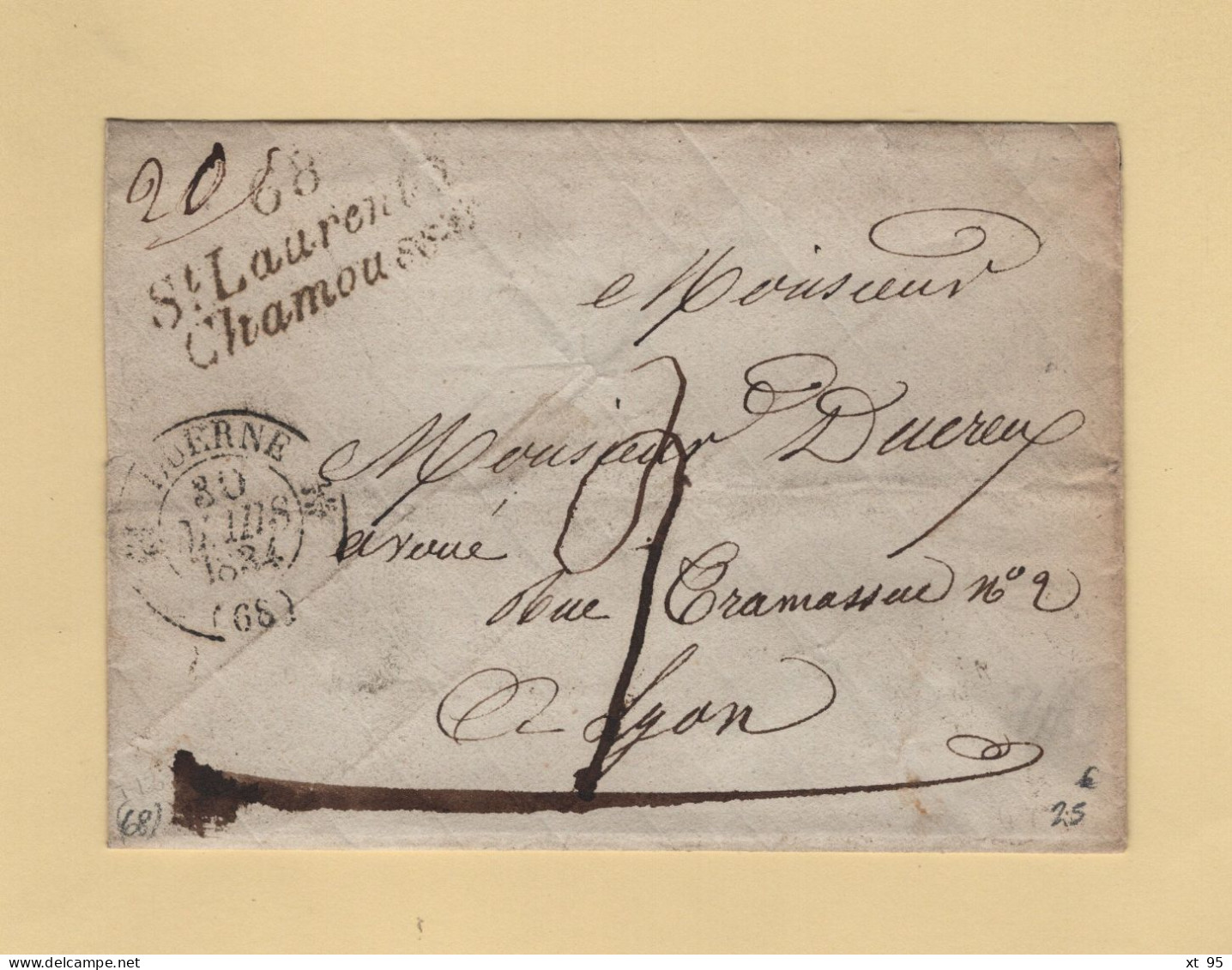 St Laurent De Chamousset -  68 - Rhone - Cursive - Duerne - 30 Mars 1834 - Sans Correspondance - 1801-1848: Précurseurs XIX