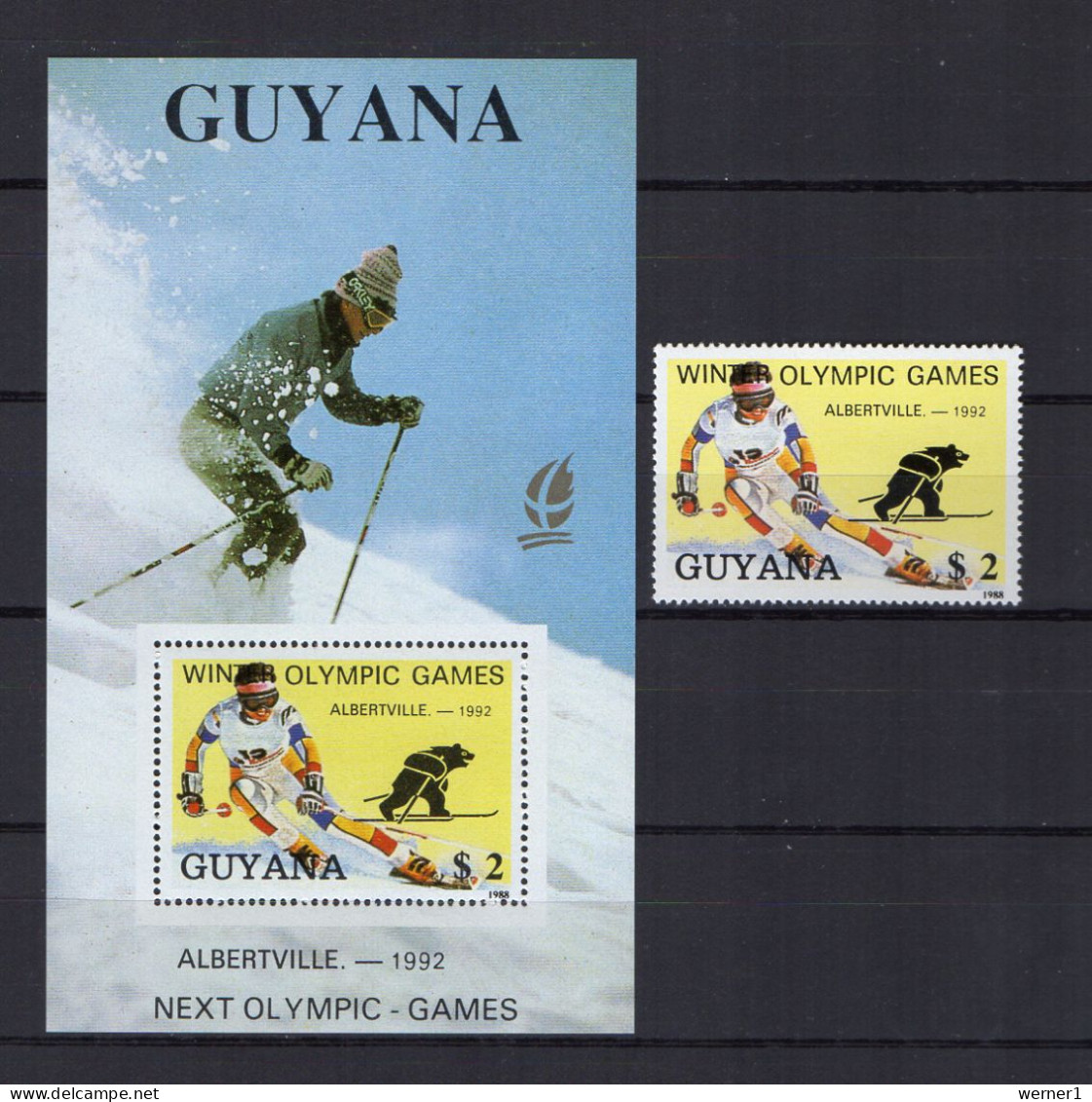 Guyana 1989 Olympic Games Albertville Stamp + S/s MNH - Invierno 1992: Albertville