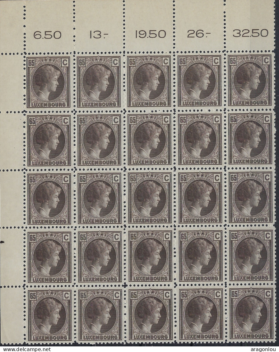 Luxembourg - Luxemburg - Timbres - 1926   Charlotte   Bloc  à 25 X 65c.   MNH** - Blocs & Feuillets