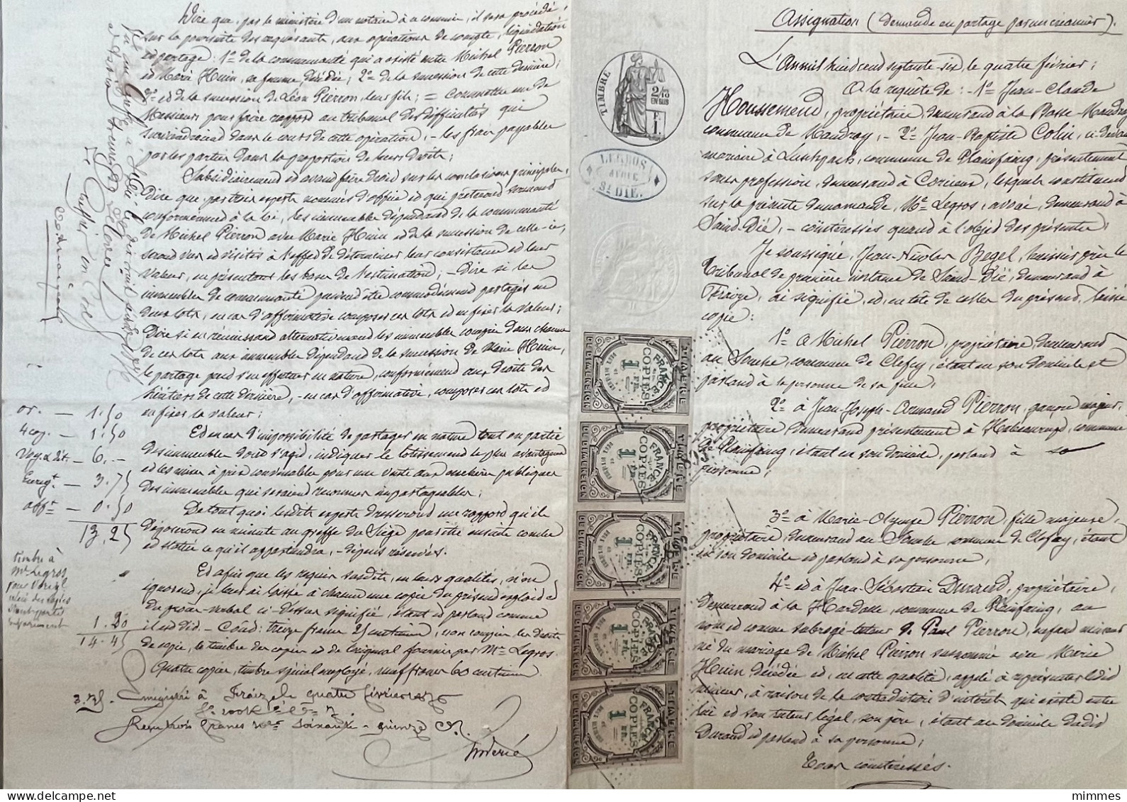 Assignation . Demande De Partage Par Un Créancier. Document Manuscrit 1870 - Decreti & Leggi