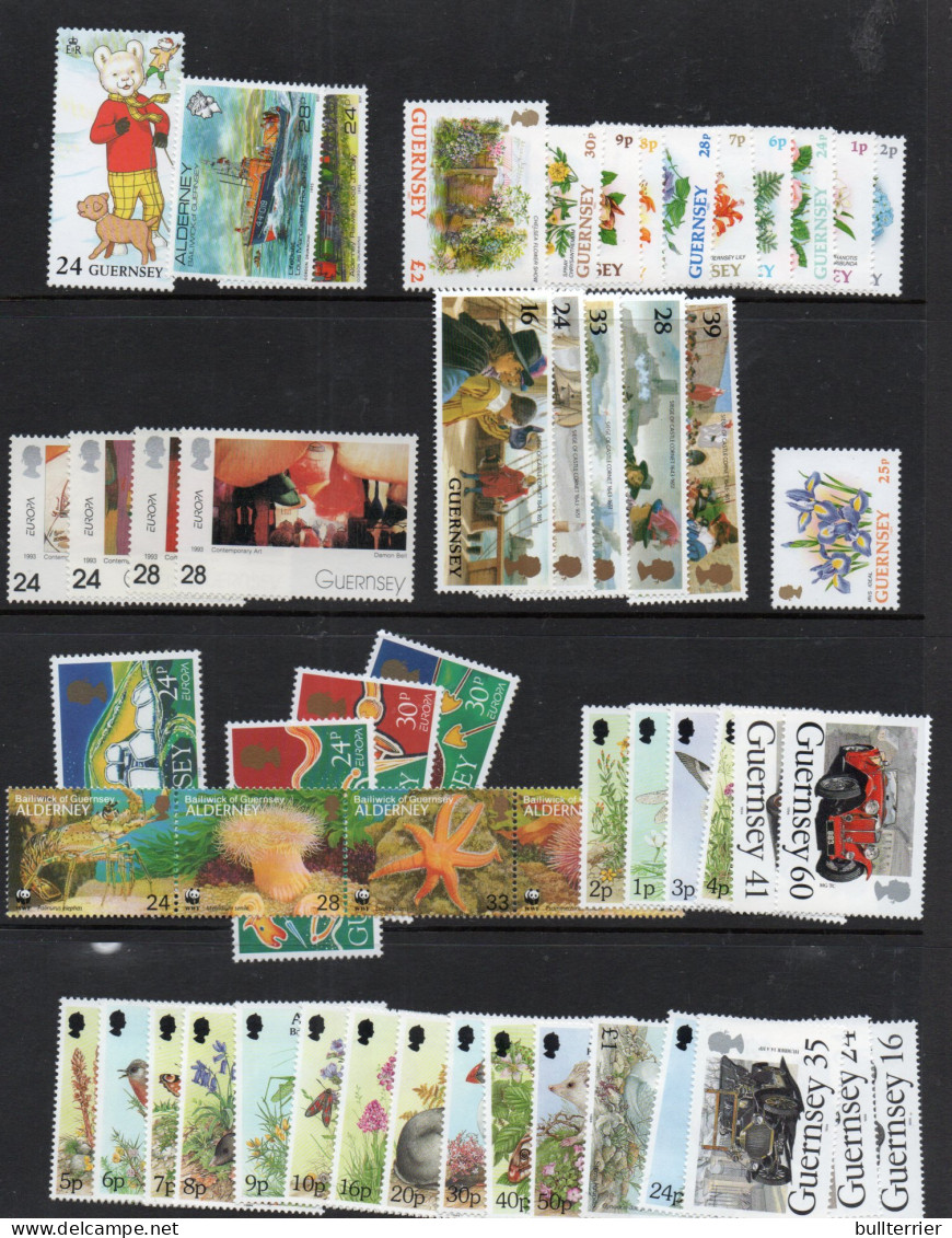 GUERNSEY & ALDERNEY -1993/1995 VARIOUS STAMPS & S/SHEET  MINT NEVER HINGED, FACE VALUE IS £42.40 - Guernesey