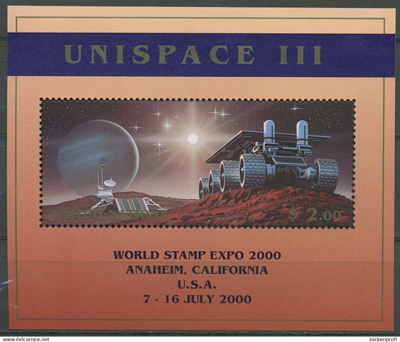UNO New York 1999 Aufdruck WORLD STAMP EXPO 2000 Block 16 I Postfrisch (C13651) - UNO