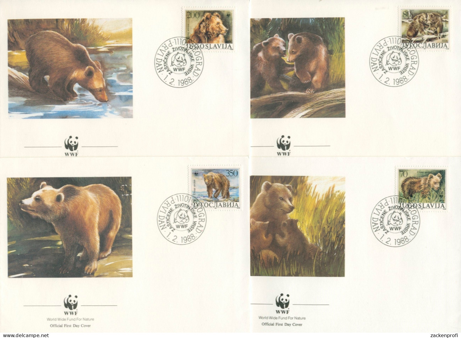 Jugoslawien 1988 WWF Naturschutz: Braunbär 2260/63 FDC (X30694) - FDC