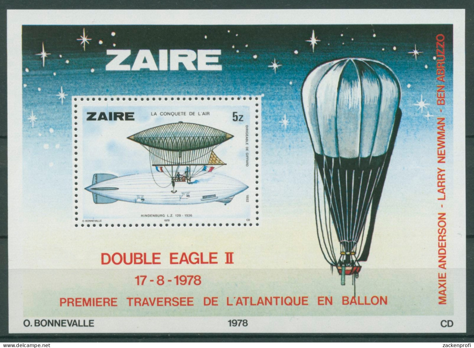 Kongo - Zaire 1978 Luftfahrt Zeppelin Luftschiff Block 22 Postfrisch (C25969) - Unused Stamps