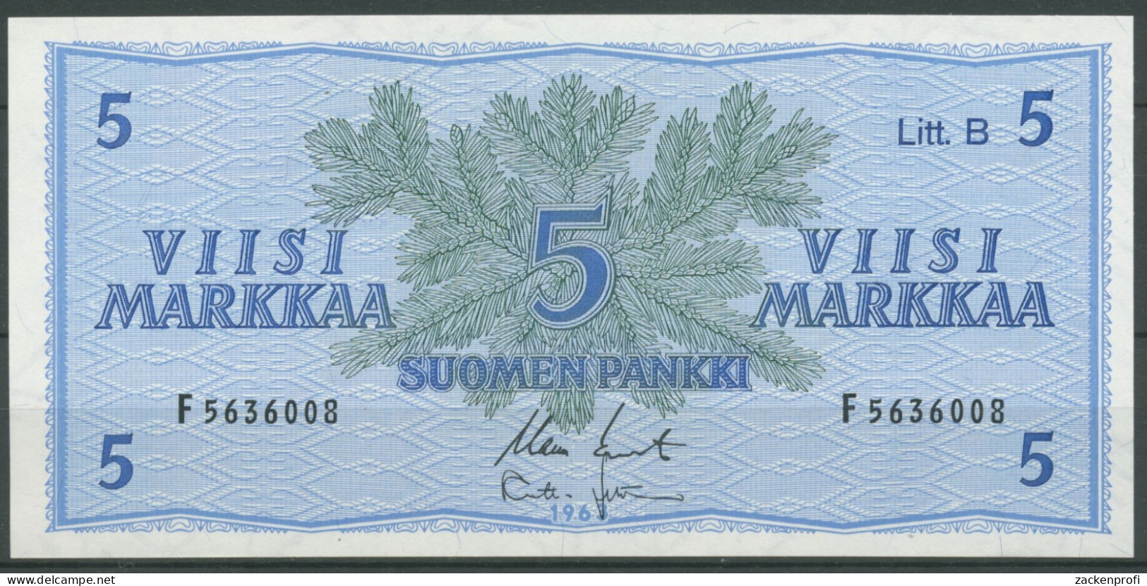 Finnland 5 Markkaa 1963, Tannenzweige, KM 99 A, Kassenfrisch (K113) - Finnland