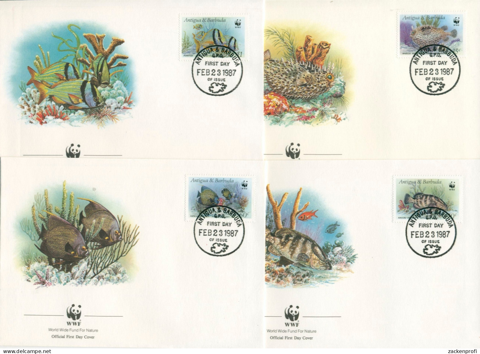 Antigua & Barbuda 1987 WWF Igelfisch Kaiserfisch 1010/13FDC (X30715) - Antigua And Barbuda (1981-...)