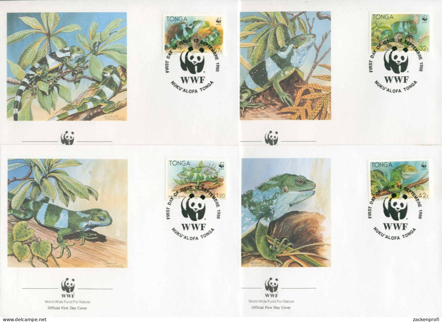 Tonga 1990 WWF Naturschutz Kurzkammleguan 1140/43 FDC (X30723) - Tonga (1970-...)