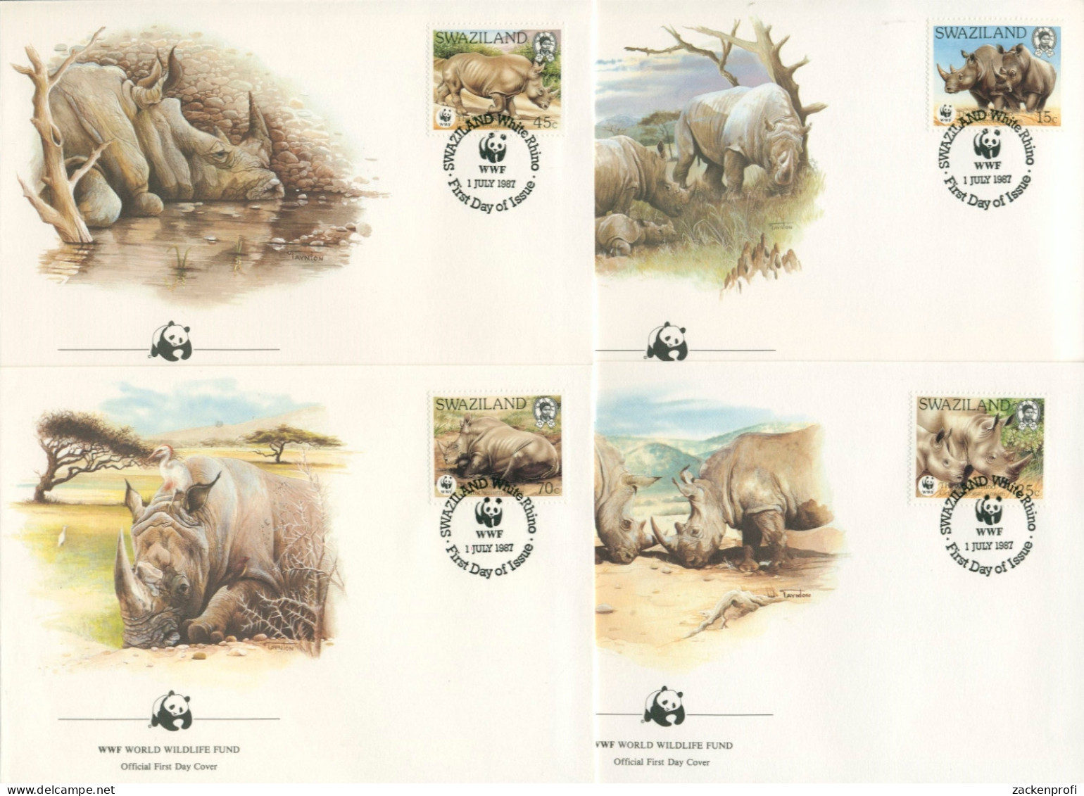 Swaziland 1987 WWF Naturschutz Nashörner 528/31 FDC (X30708) - Swaziland (1968-...)