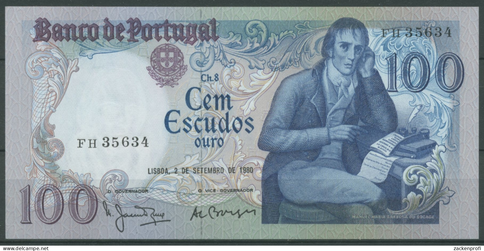 Portugal 100 Escudos 1980, Bocage, KM 178 A, Kassenfrisch (K117) - Portogallo