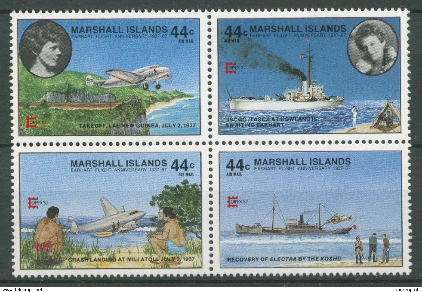 Marshall-Inseln 1987 A. Earharts Flug Um Die Welt 120/23 ZD Postfrisch - Marshall Islands