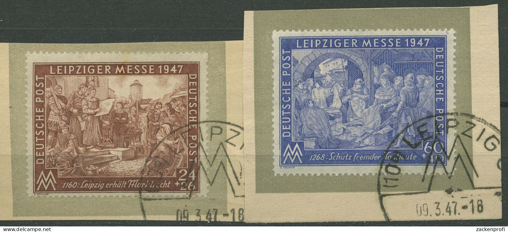 Alliierte Besetzung 1947 Leipziger Messe 941/42 II B Gestempelt, Briefstücke - Usados