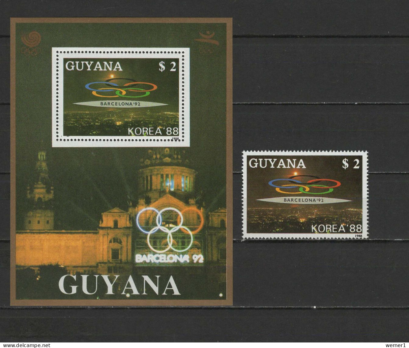 Guyana 1989 Olympic Games Barcelona, Stamp + S/s (s/s Golden Border) MNH - Estate 1992: Barcellona