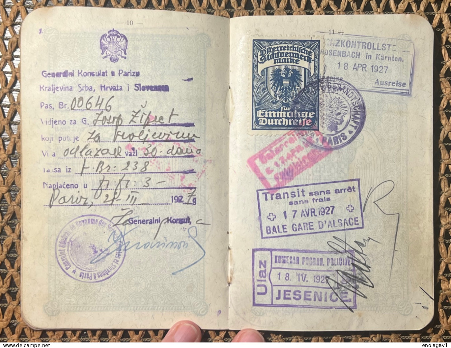 passport Kingdom of Yugoslavia issued in Celje Slovenia 1924. year visas France, Austria, (300.)