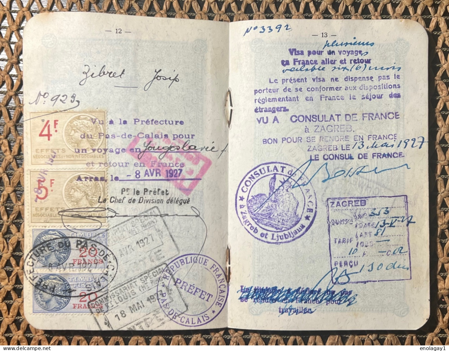 passport Kingdom of Yugoslavia issued in Celje Slovenia 1924. year visas France, Austria, (300.)