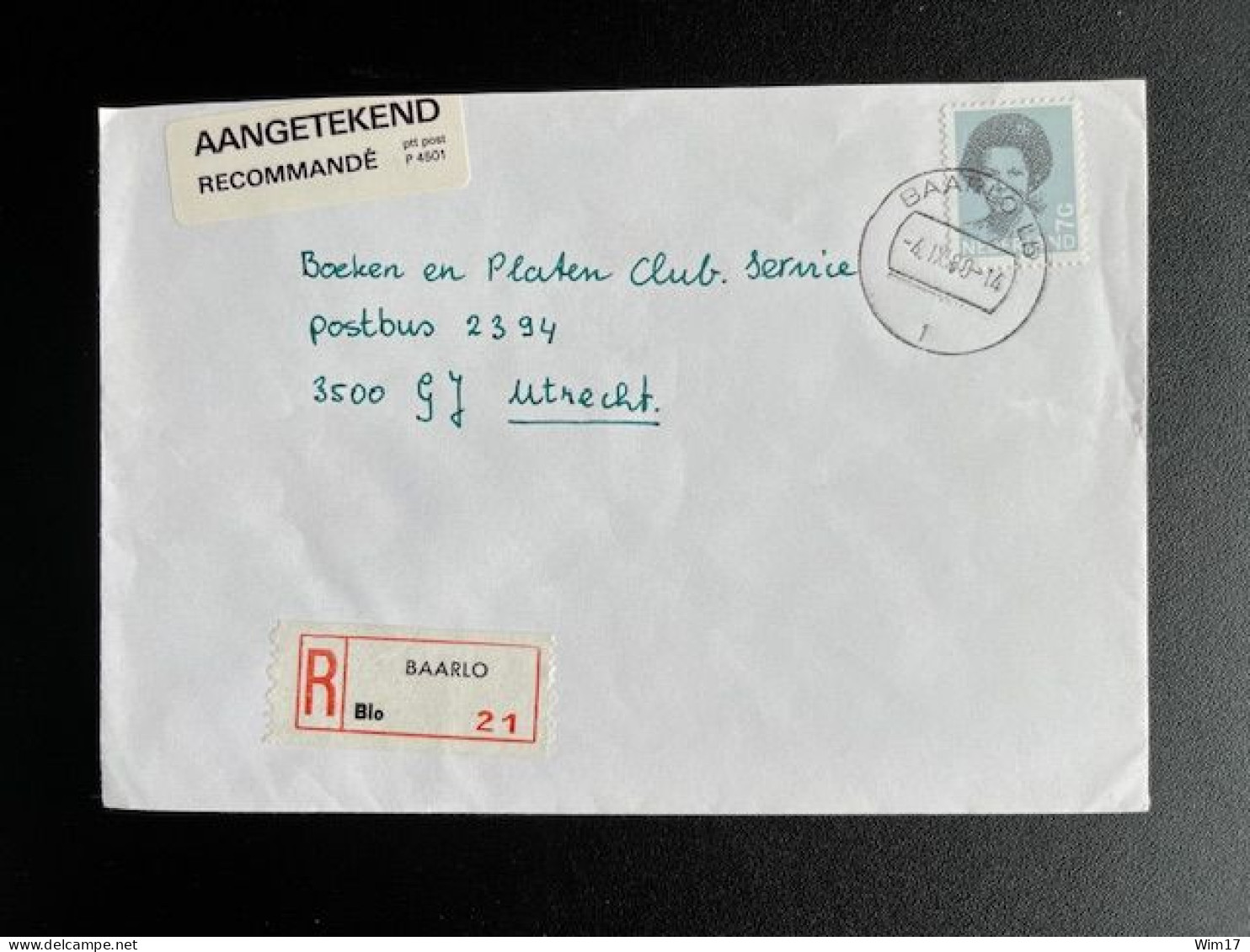 NETHERLANDS 1989 REGISTERED LETTER BAARLO TO UTRECHT 04-09-1989 NEDERLAND AANGETEKEND - Storia Postale