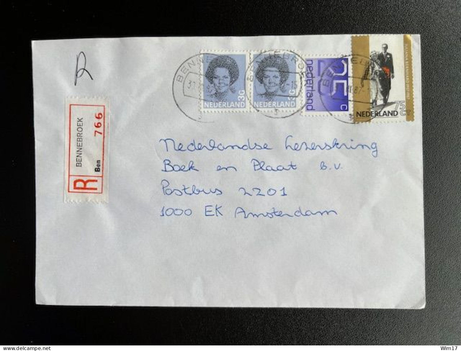 NETHERLANDS 1987 REGISTERED LETTER BENNEBROEK TO AMSTERDAM 30-03-1987 NEDERLAND AANGETEKEND - Brieven En Documenten