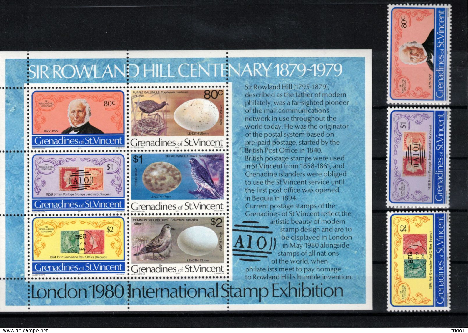 Grenadines Of St.Vincent 1979 Centenary Of Sir Rowland Hill Set+block Postfrisch / MNH - Rowland Hill