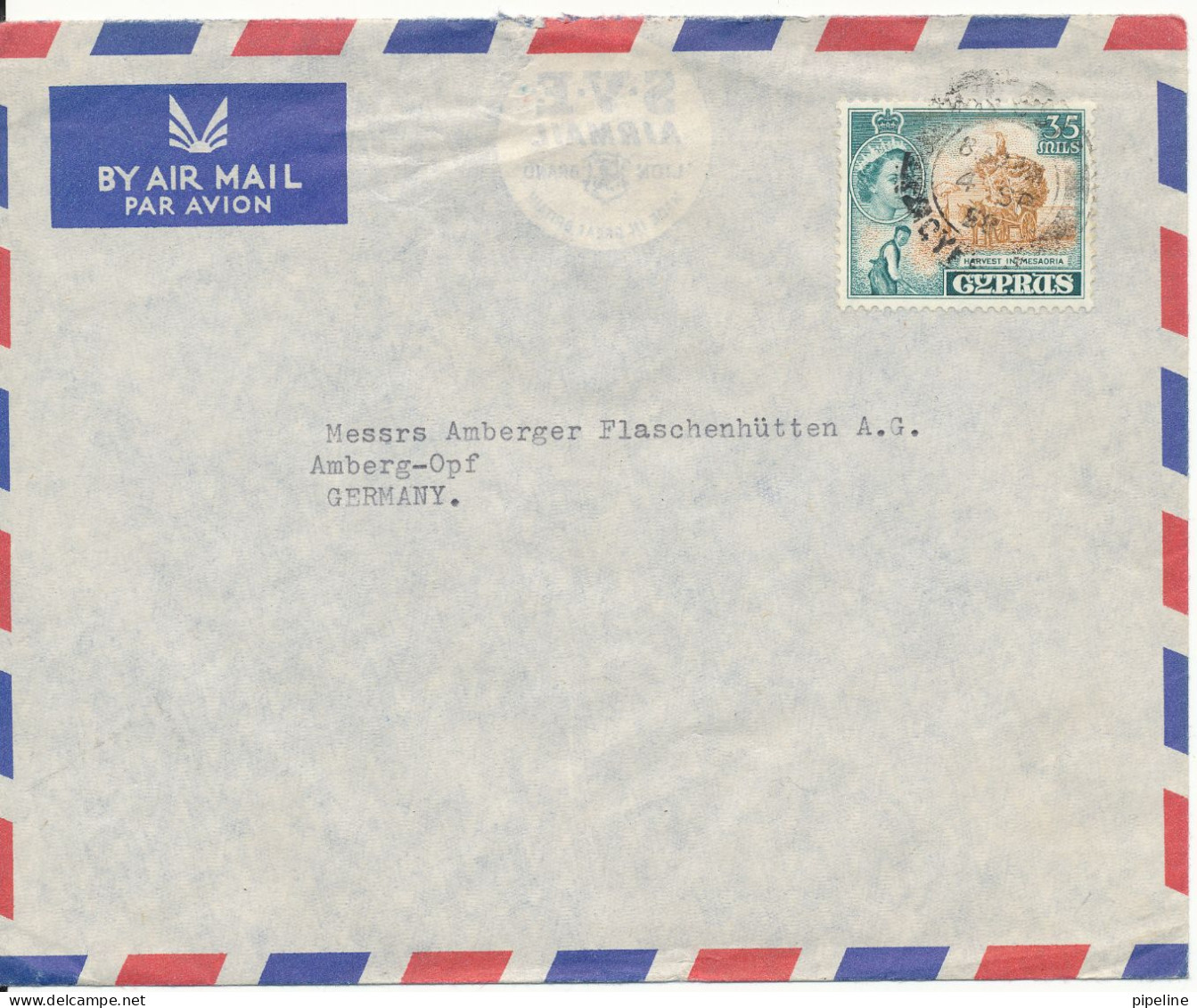 Cyprus Air Mail Cover Sent To Germany Nicosia 4-9-1958 - Cartas