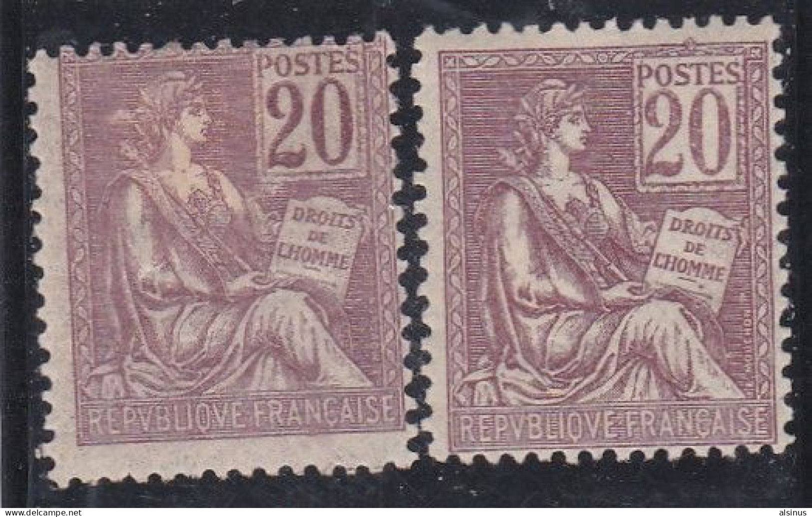 FRANCE - 1900/01-  N° 113 - 20 C BRUN-LILAS - VARIETE DE COULEUR - NEUFS AVEC TRACE DE CHARNIERE - 1900-02 Mouchon