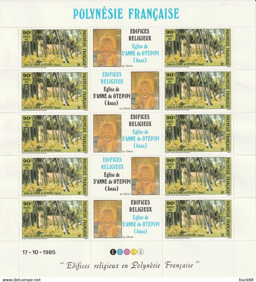 POLYNESIE FRANCAISE Poste 243 244 245 ** MNH 3 Feuilles X 10 Edifices Religieux église Kirche Cathédrale Dom 1985 - Unused Stamps