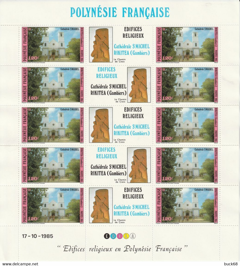 POLYNESIE FRANCAISE Poste 243 244 245 ** MNH 3 Feuilles X 10 Edifices Religieux église Kirche Cathédrale Dom 1985 - Unused Stamps