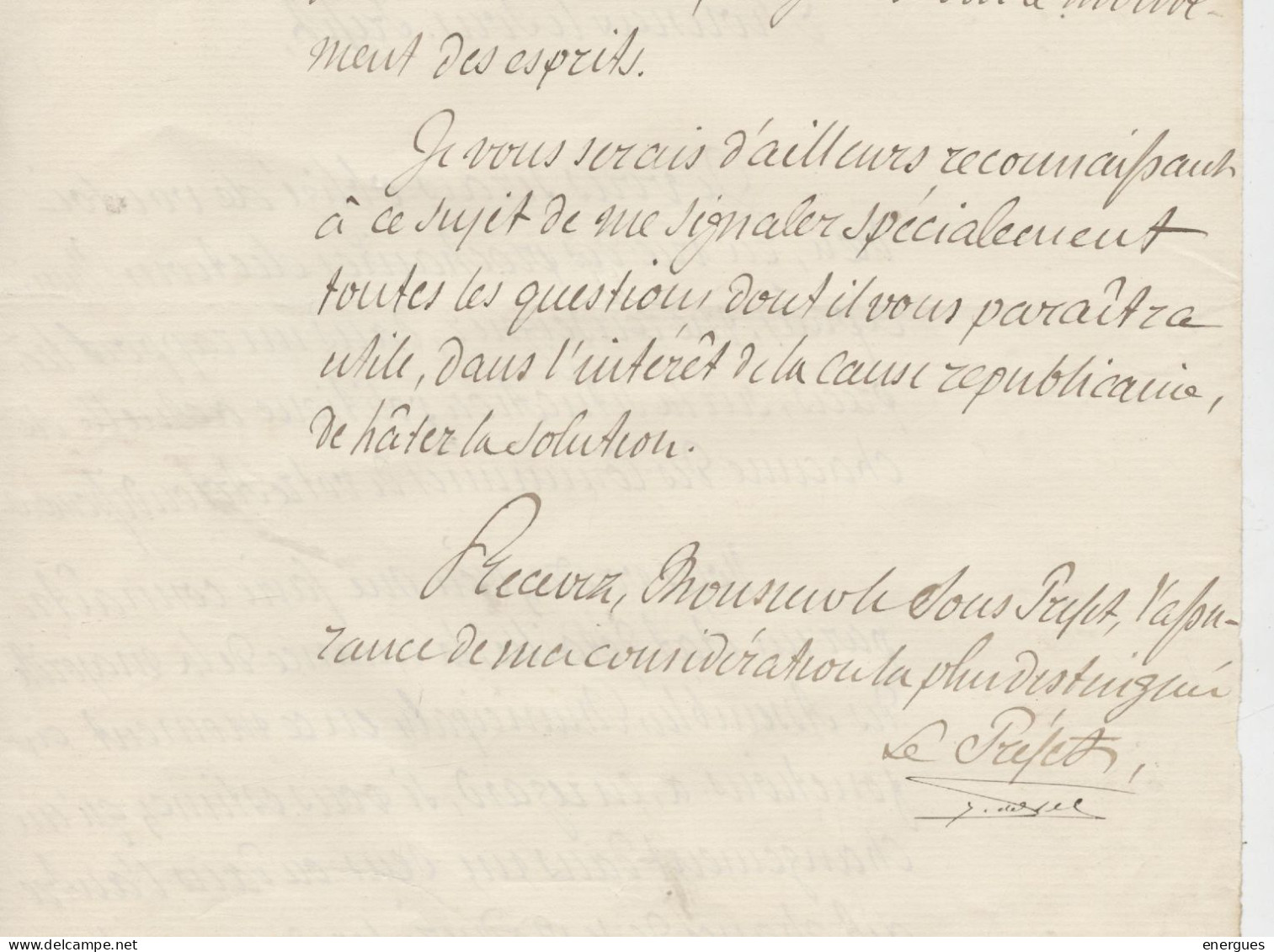 Autographe,Justin De Selves, Préfet De Gironde ,1888,écrit Au Sous-préfet  Libourne Pour Nuances Politique  Des Communes - Politico E Militare