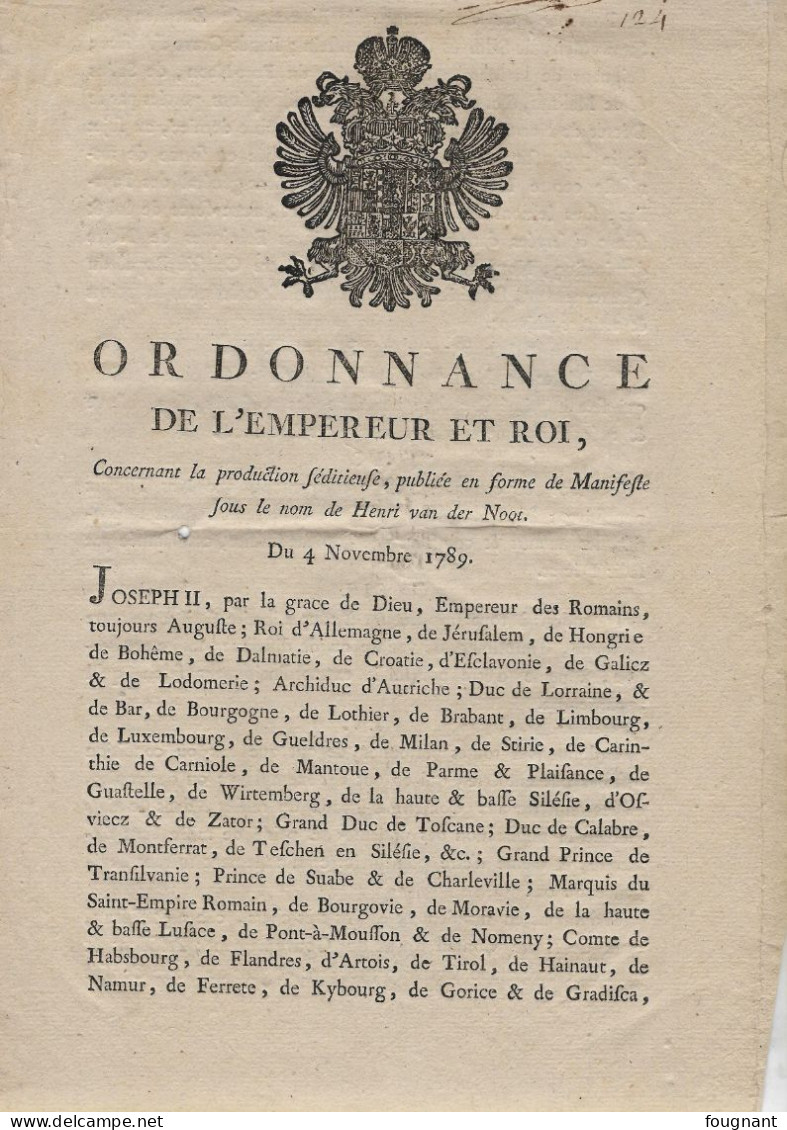 - Le 4 Novembre 1789 ,ordonnance Du Roi - Décret Rendu Au Grand Conseil De Sa Majesté L'empereur Et Le Roi ,le 31 - Decreti & Leggi