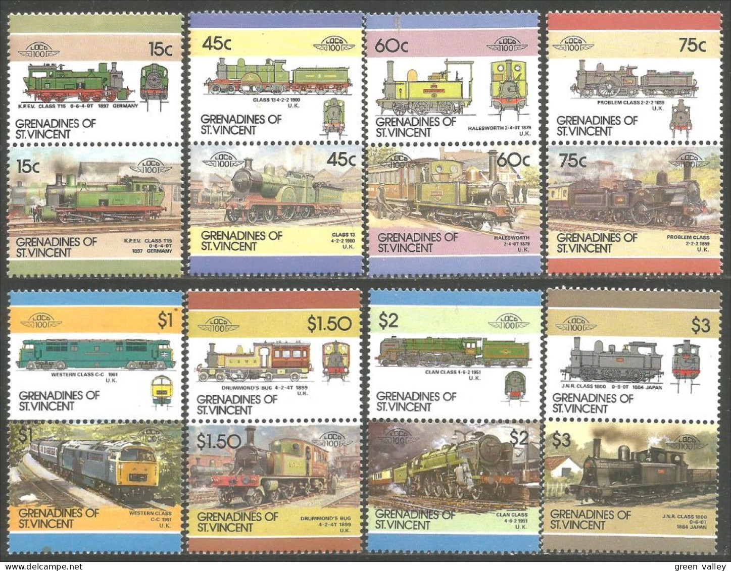 924 St Vincent Train Locomotive Railway Zug Treno Face Value $18.90 MNH ** Neuf SC (VIN-173b) - St.Vincent & Grenadines