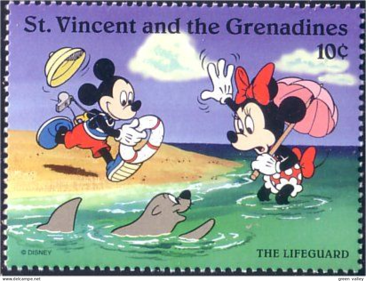 924 St Vincent Disney Mickey Lifeguard Sauveteur Phoque Seal MNH ** Neuf SC (VIN-147) - Otros & Sin Clasificación