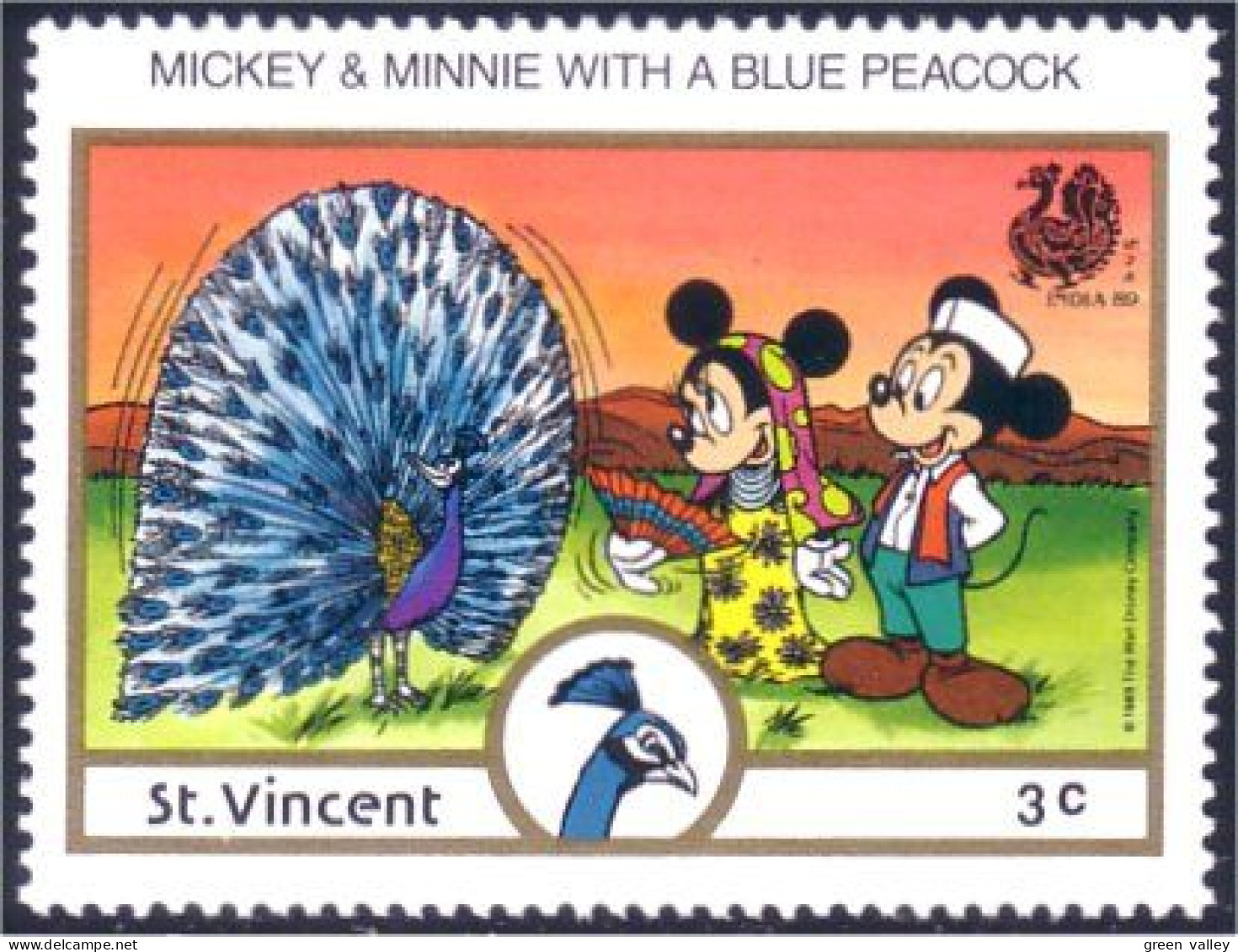 924 St Vincent Disney Mickey Minnie Paon Peacock MNH ** Neuf SC (VIN-129a) - St.Vincent (1979-...)