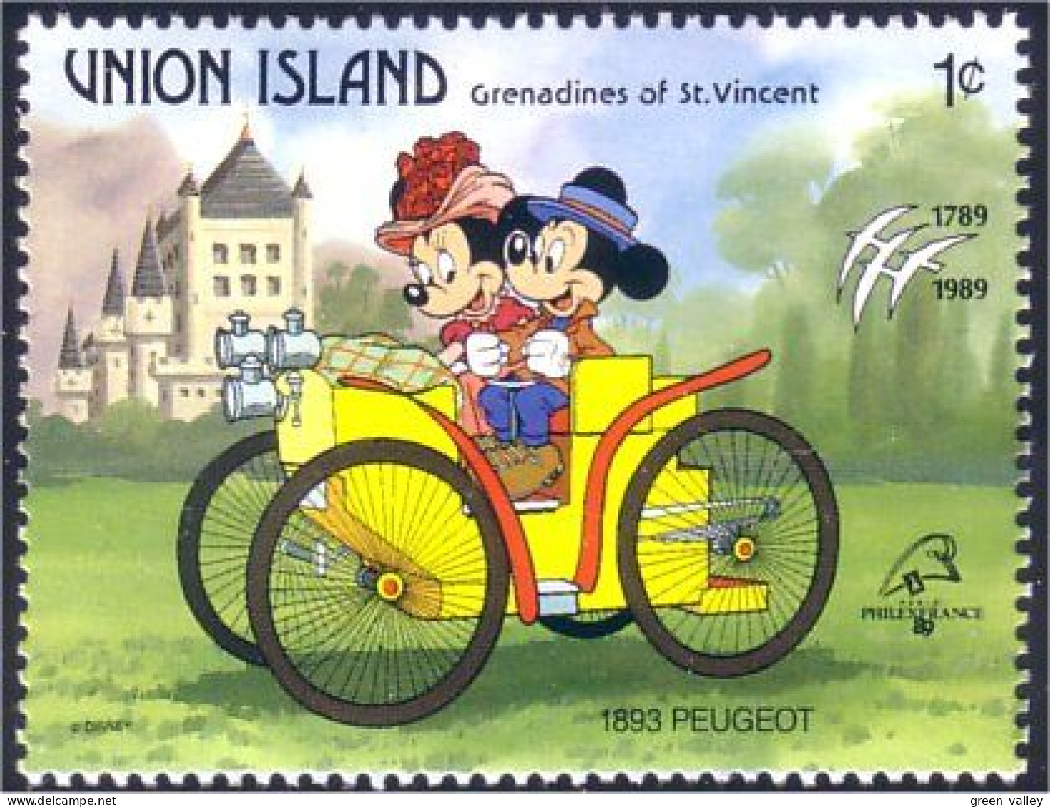 924 St Vincent Disney Mickey Minnie 1893 Peugeot MNH ** Neuf SC (VIN-109a) - St.Vincent (1979-...)