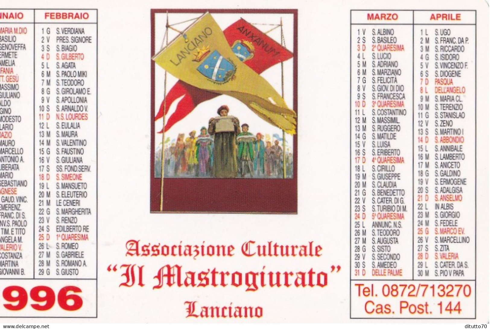 Calendarietto - Associazione Culturale - Il Mastrogiurato - Lanciano - Anno 1996 - Petit Format : 1991-00