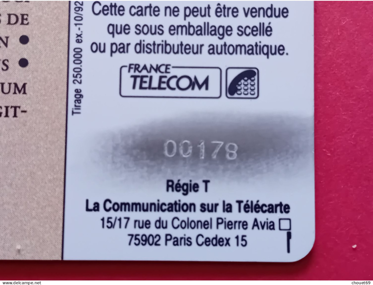 F292 120u France Telecom Mecene SC5 Variété 0 Et 8 à L'envers N° 00178 (BB0615 - 1992