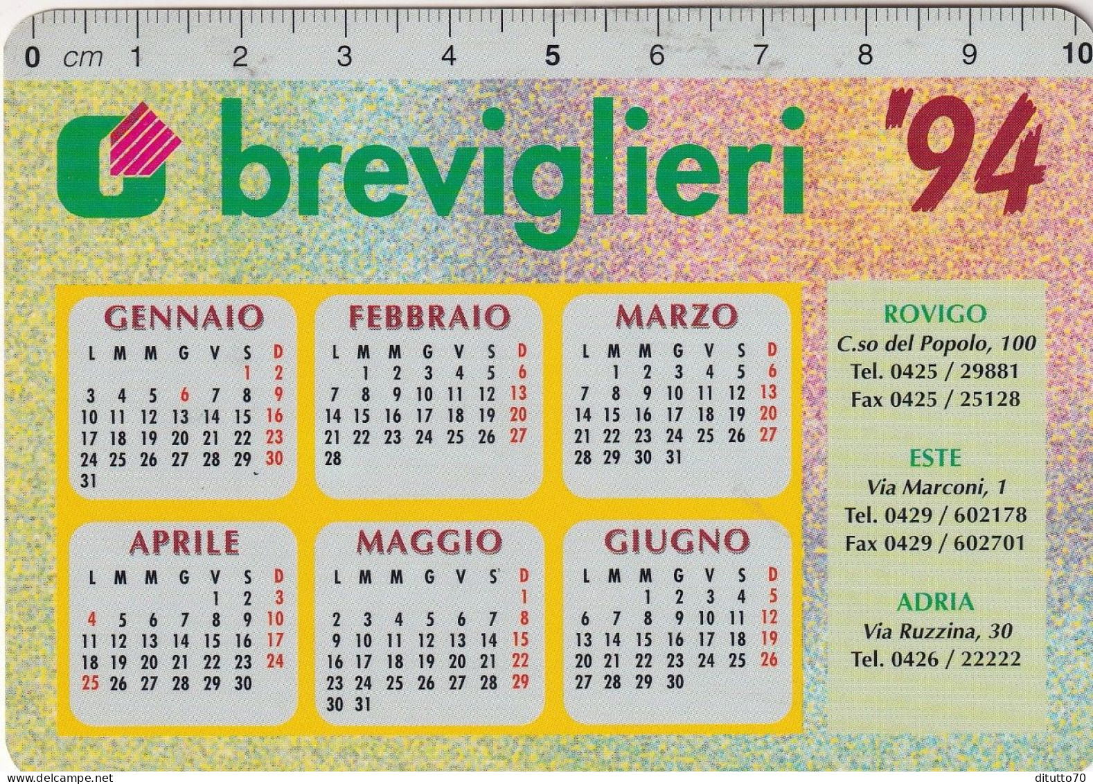 Calendarietto - Breviglieri - Rovigo - Este - Adria - Anno 1994 - Petit Format : 1991-00