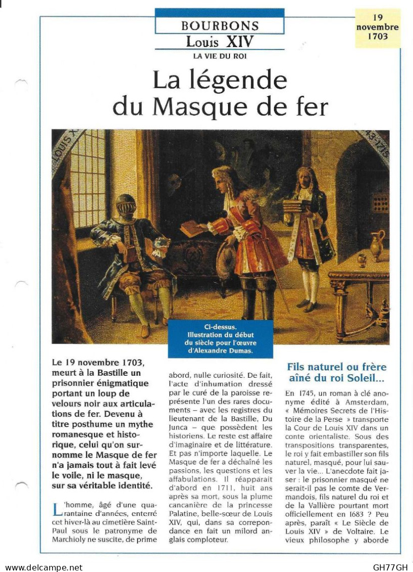 FICHE ATLAS: LA LEGENDE DU MASQUE DE FER -BOURBONS - Geschiedenis