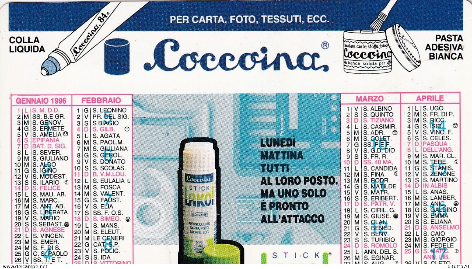 Calendarietto - Coccoina - Zenith - Anno 1996 - Petit Format : 1991-00