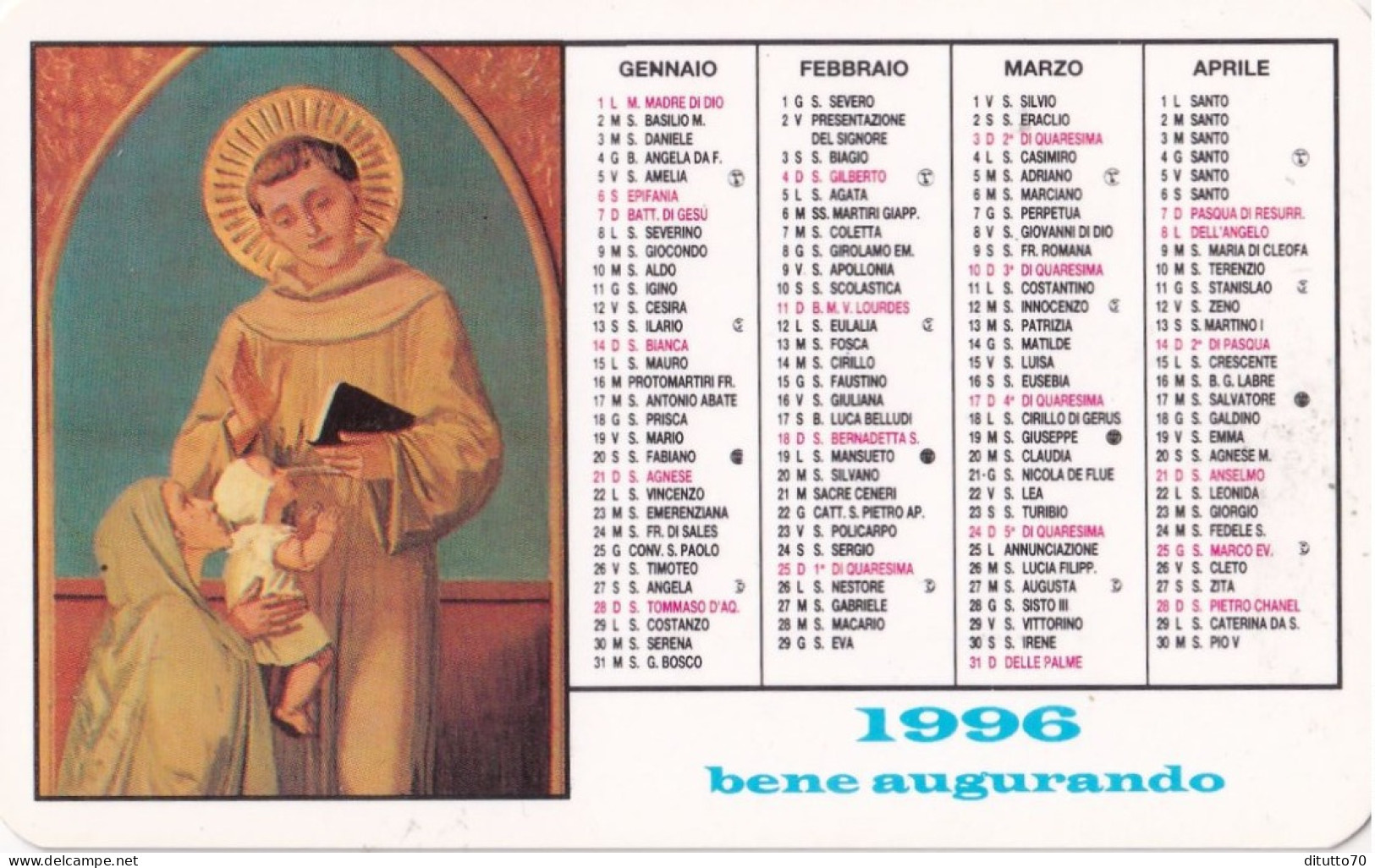 Calendarietto - Fratini Di S.antonio - Lonigo - Vicenza - Anno 1996 - Petit Format : 1991-00