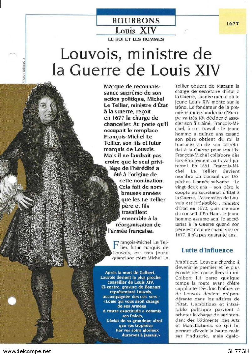 FICHE ATLAS: LOUVOIS MINISTRE DE LA GUERRE DE LOUIS XIV -BOURBONS - Geschiedenis