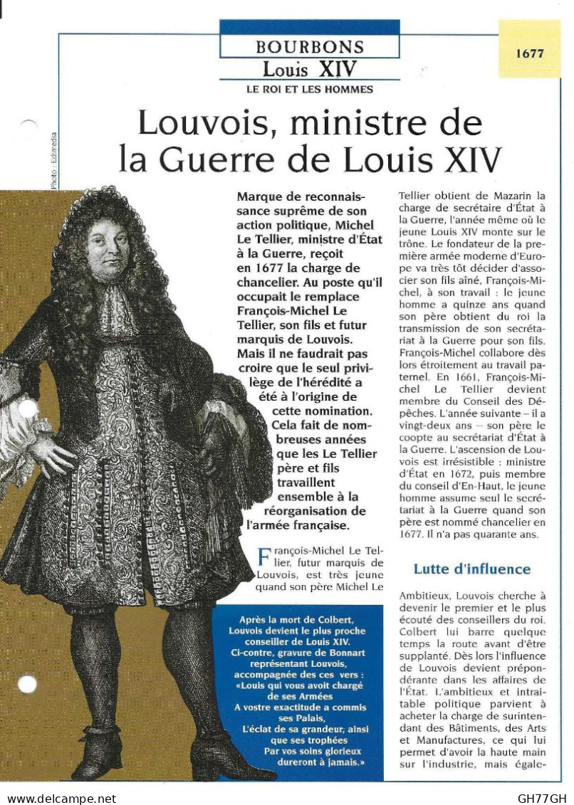 FICHE ATLAS: LOUVOIS MINISTRE DE LA GUERRE DE LOUIS XIV -BOURBONS - Historia