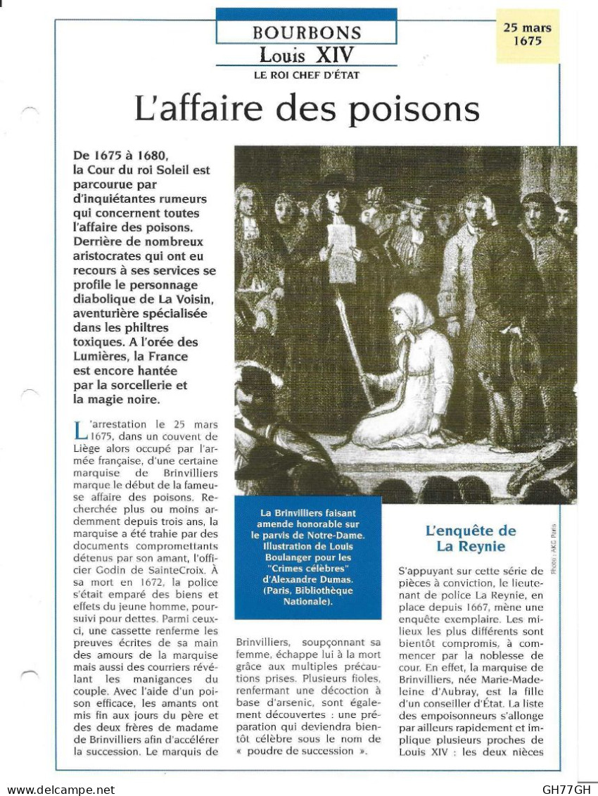 FICHE ATLAS: L'AFFAIRE DES POISONS -BOURBONS - Geschiedenis