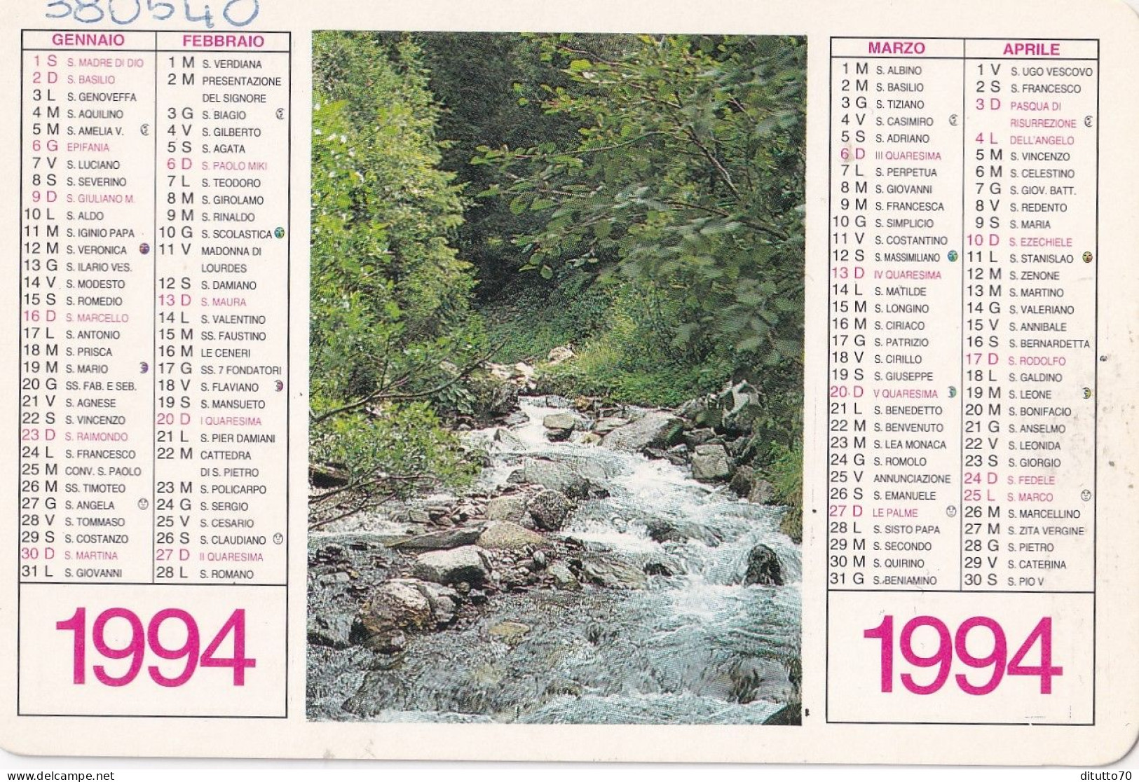 Calendarietto - Libreria Pavoniana - Brescia - Anno 1994 - Petit Format : 1991-00