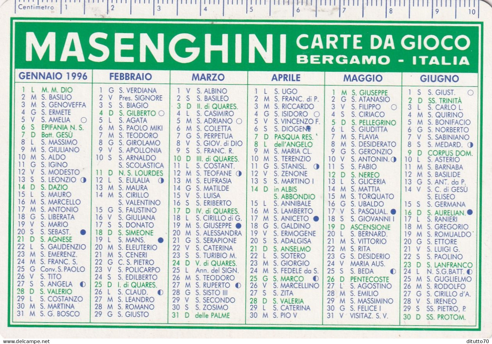 Calendarietto - Masenghini - Carte Da Gioco - Bergamo - Anno 1996 - Petit Format : 1991-00