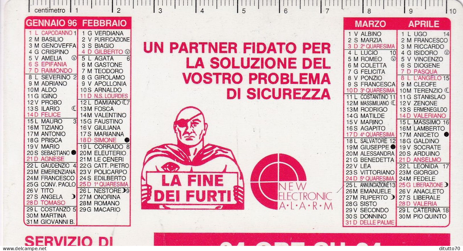 Calendarietto - New Eletronic - Alarm - Servizio Di Manutenzione - Catania - Anno 1996 - Petit Format : 1991-00