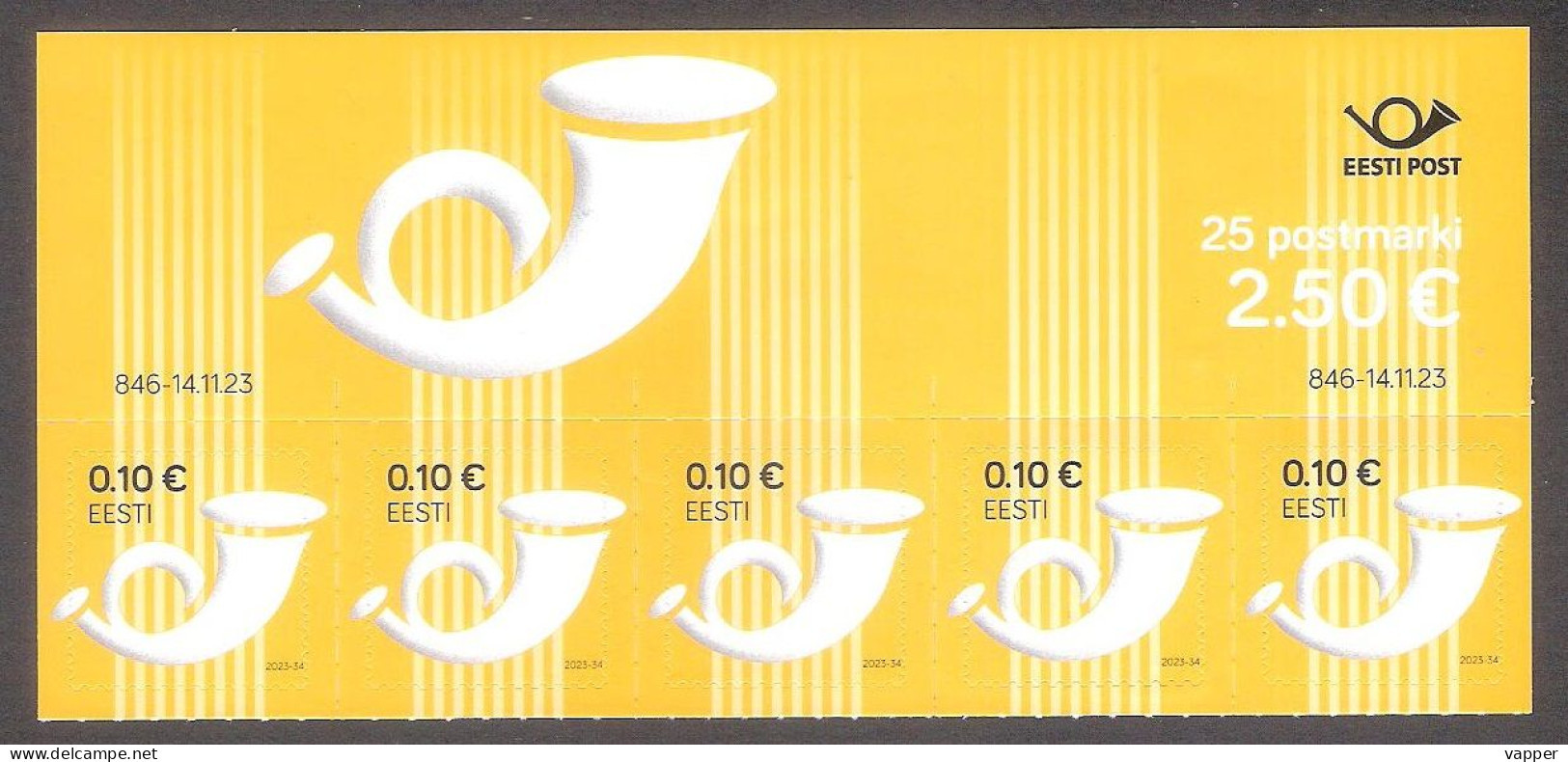 Reprint Definitive Post Horn 2023 Estonia MNH Strip Of 5 Stamps Mi 879 I - Estonia