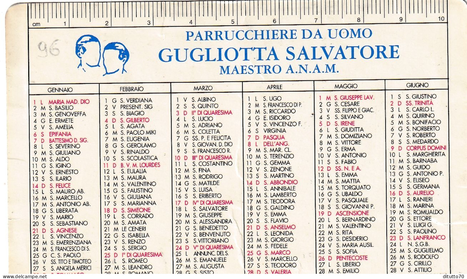 Calendarietto - Parrucchiere Da Uomo Gugliotta Salvatore - Maestro A.n.a.m. - Trezzano S.n. - Anno 1996 - Petit Format : 1991-00