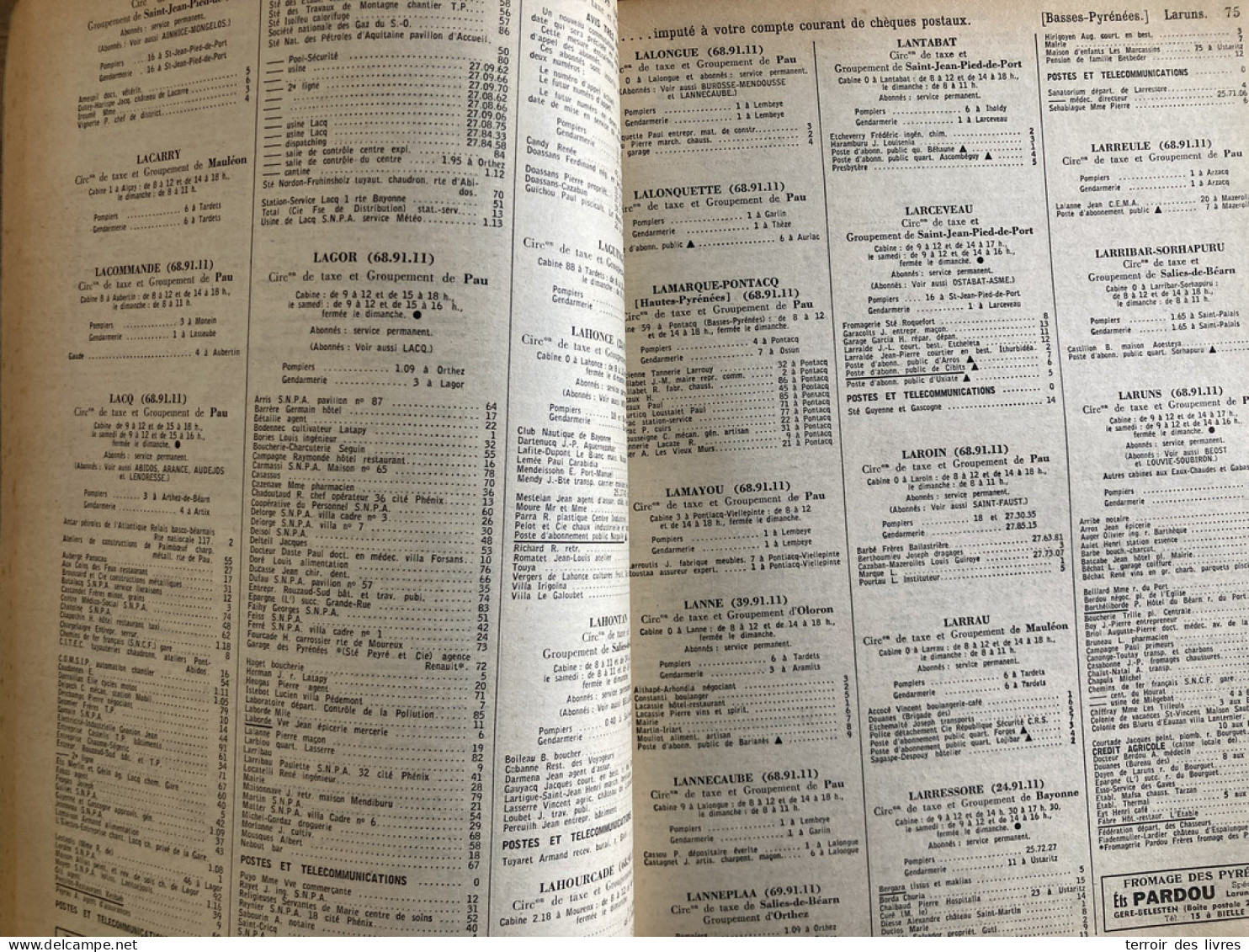 ANNUAIRE TELEPHONIQUE PTT BASSES PYRENEES 66 - 1964 Liste Particuliers Et Professionnels - Très Bon état D'usage - Pays De Loire